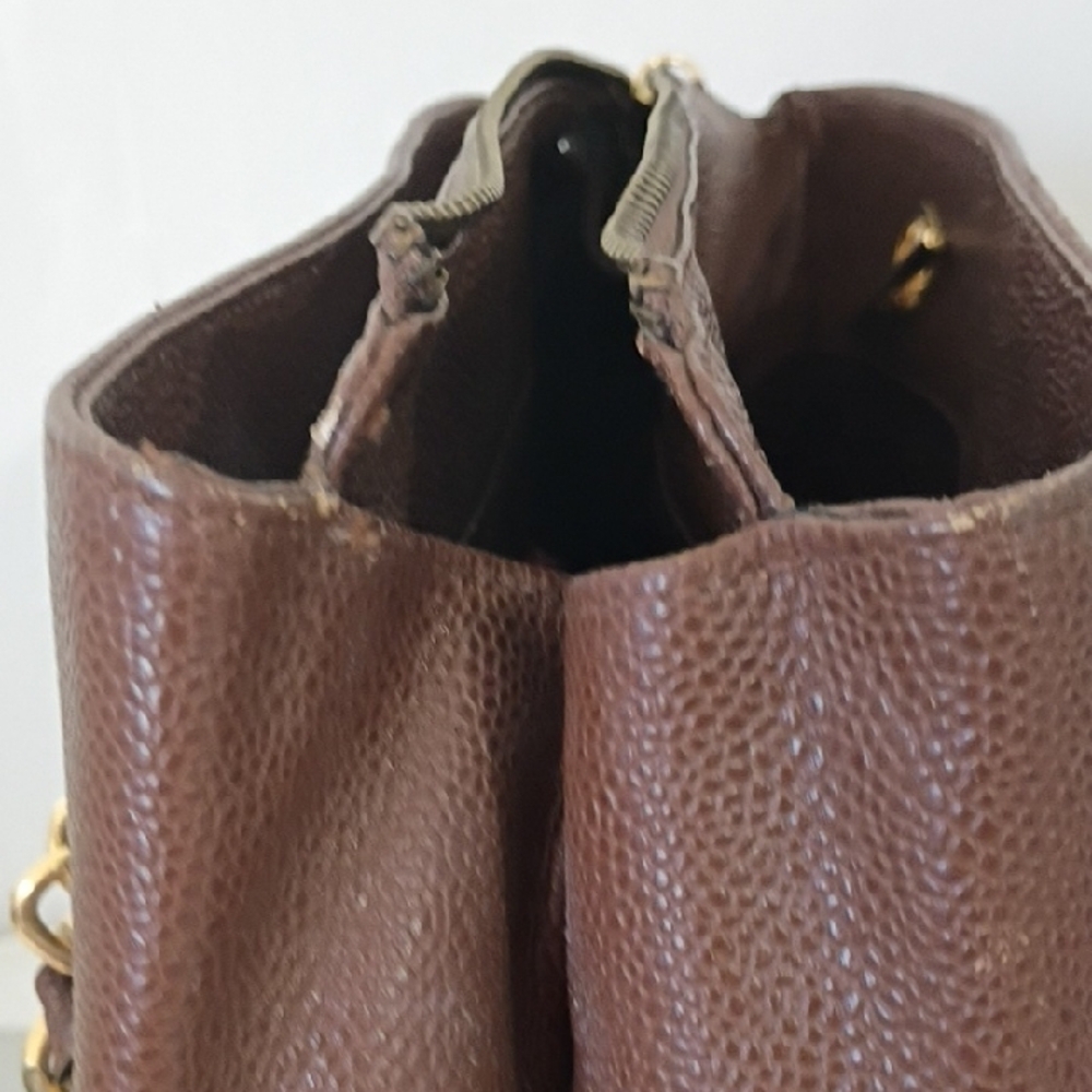 Vintage Chanel Brown Caviar Leather CC Chain Shoulder Bag Authentic - Picture 9 of 15